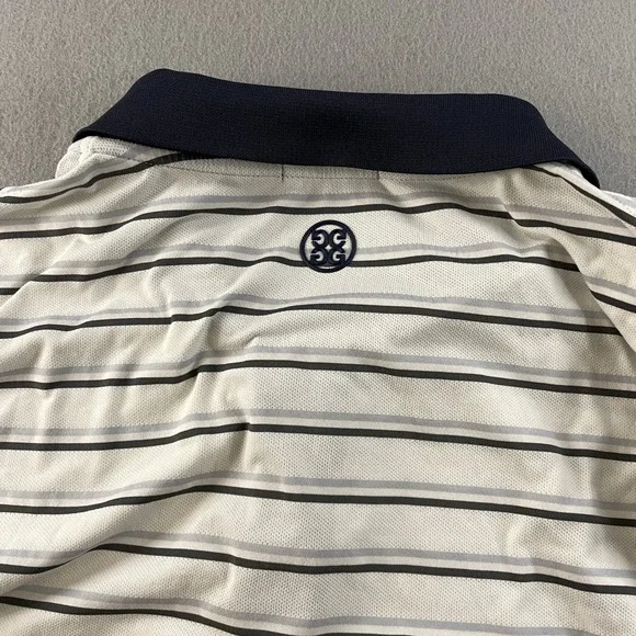 GFORE Men's White Striped‎ Golf Polo XL Shirt Navy Collar Short Sleeve - Picture 7 of 7